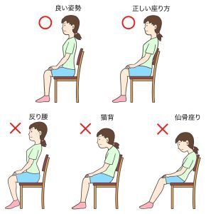 椅子正しい座り方と悪い姿勢、猫背、反り腰